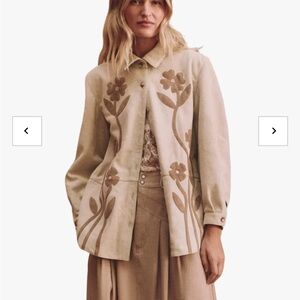 The Great The Floral Applique Suede Jacket in Desert Tan